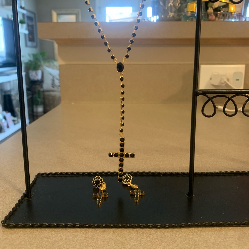 Elegant Gold Cross Necklace and Earring Set